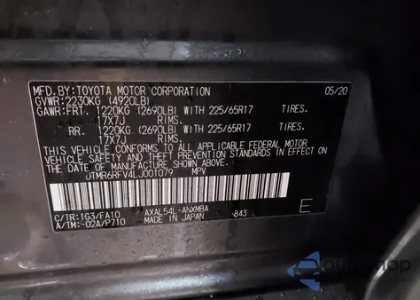 2020 Toyota Rav4 Hybrid Xle z USA, uszkodzony, nr VIN JTMR6RFV4LJ001079